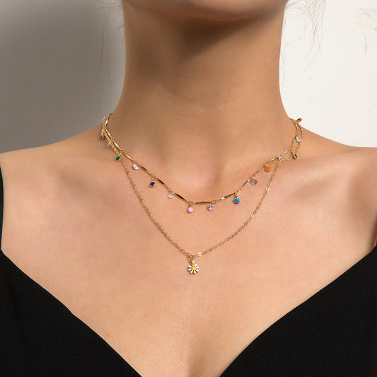 Jewelry Fashion Retro Daisy Pendant Simple Personality Women's Diamond Necklace Clavicle Chain