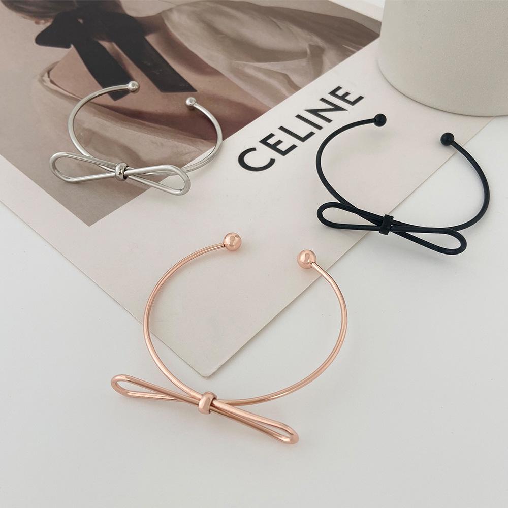 ins simple hollow bow bracelet female fashion temperament niche design metal geometric opening bracelet