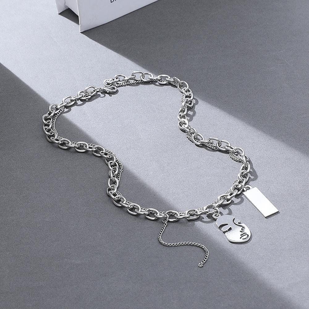 ins abstract face necklace female fashion temperament funny personality portrait pendant clavicle chain hip-hop necklace