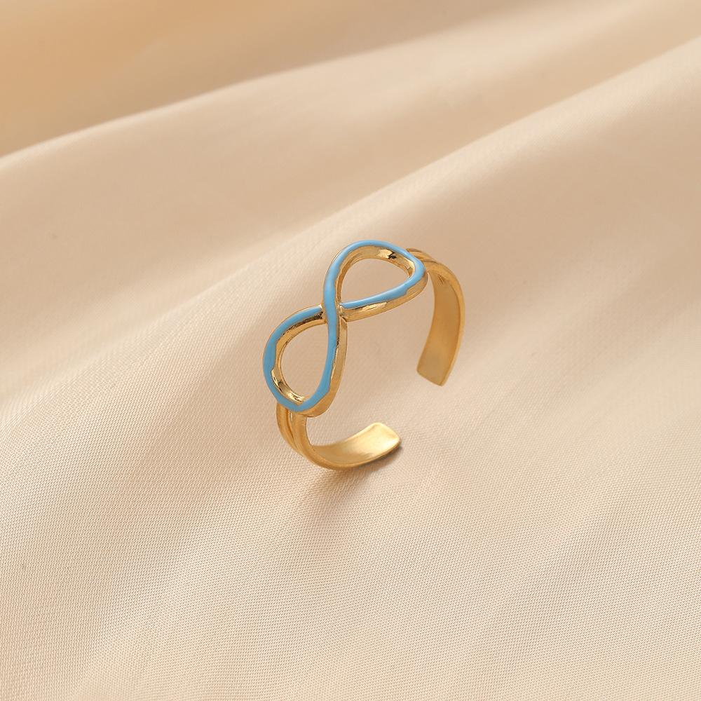 Simple, small and exquisite stainless steel creative design opening dripping oil 8 characters infinitely adjustable ring