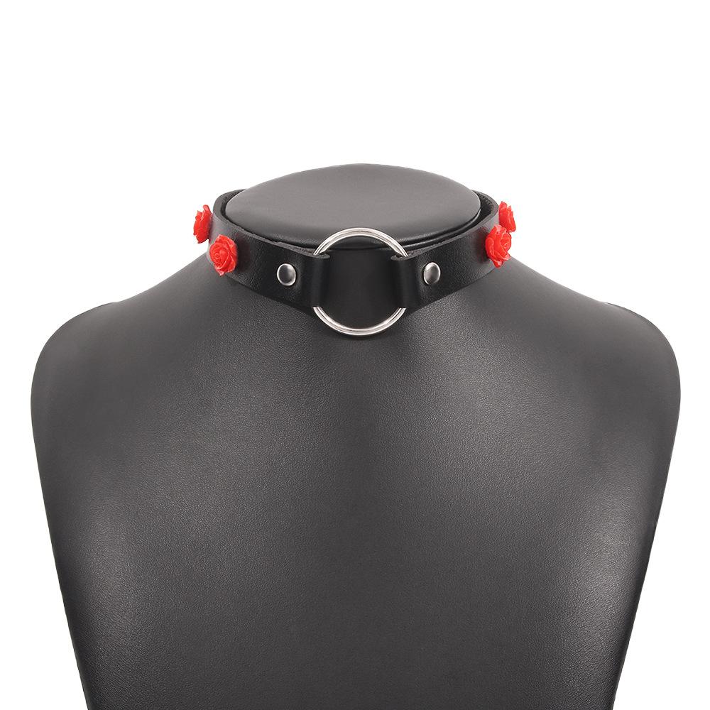 N9623 Jewelry Simple Leather Metal Buckle Collar Night Personality Flower Necklace Female