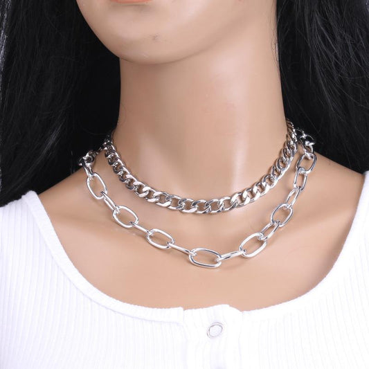 Stainless steel chain necklace ins hip-hop niche design double-layer set chain