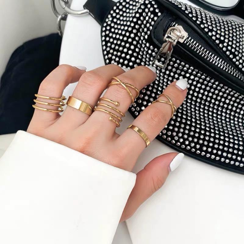 Open geometric cross ring retro personality six-piece metal index finger ring jewelry