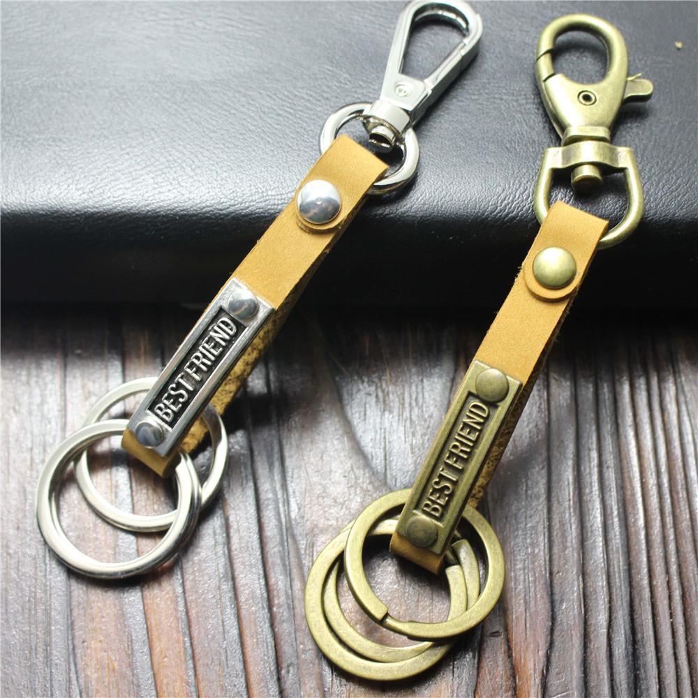 BESTFRIEND alloy metal plate top layer cowhide key chain large bold dog buckle bag pendant car decoration gift