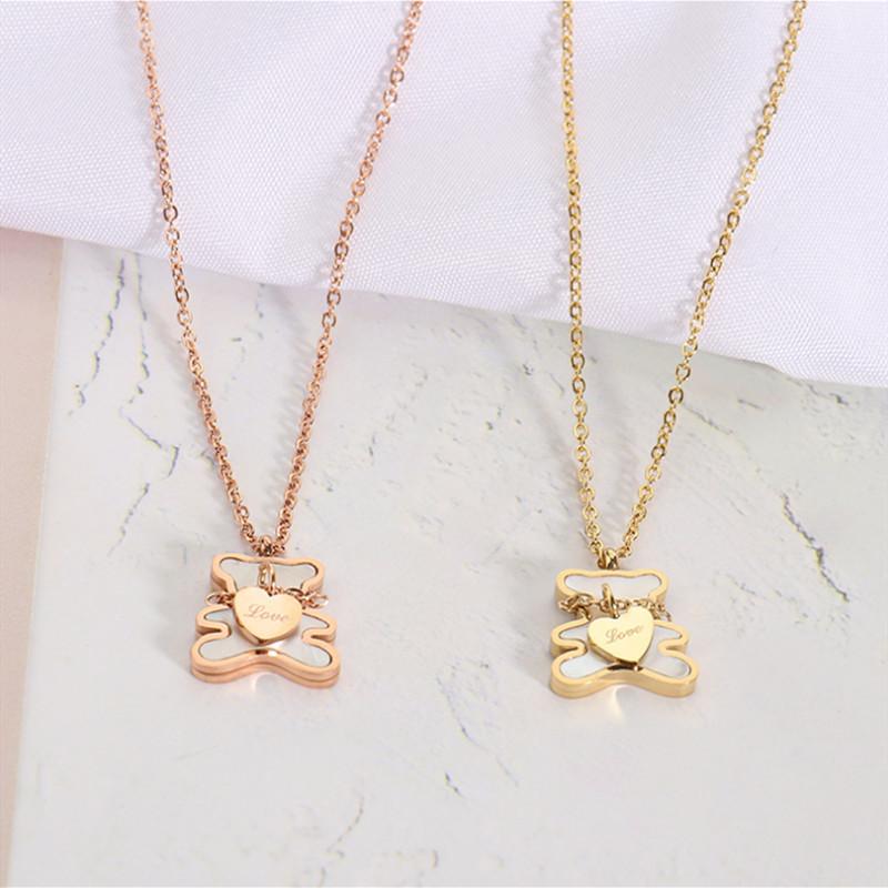 Titanium Steel Love Necklace Female White Fritillaria Beating Heart Bear Clavicle Chain Jewelry