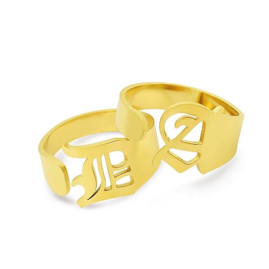Capital ancient English 26 letter ring titanium steel letter name ring