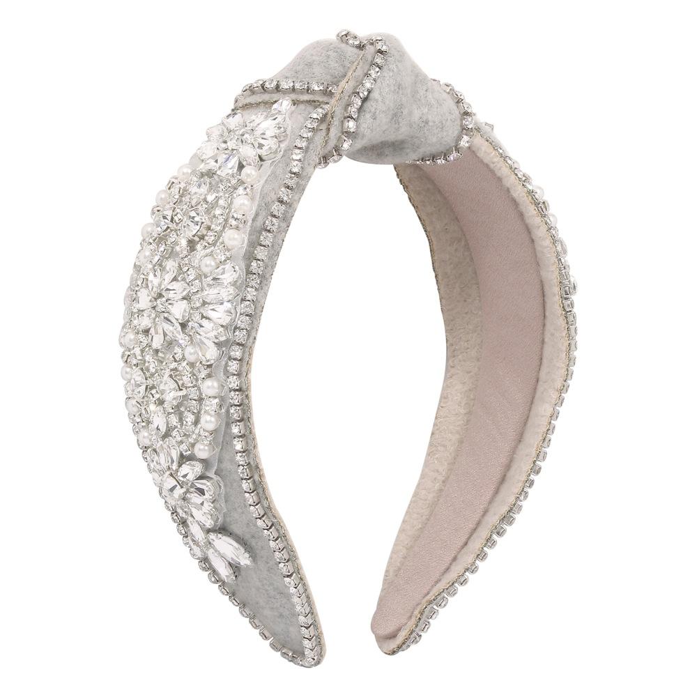 F3654 Jewelry fashion velvet knotted headband with diamonds and imitation pearl wide-brimmed French temperament headband