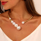 Exaggerated Fashion Pearl Necklace Simple Versatile Small Gold Bead Open Necklace Exquisite Clavicle Chain Jewelry Female