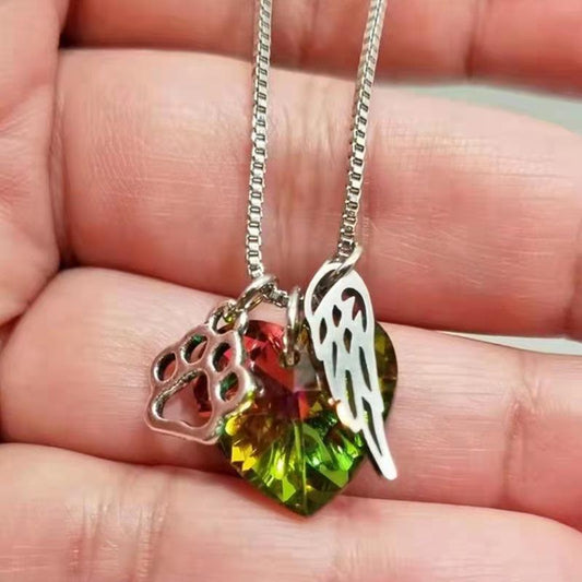 Jewelry Love Tourmaline Crystal Pendant Necklace Jewelry Female Summer Niche Design Wings Clavicle Chain