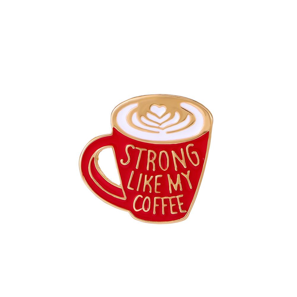 Creative cartoon coffee cup brooch alloy paint geometric pin badge personality clothing accessories