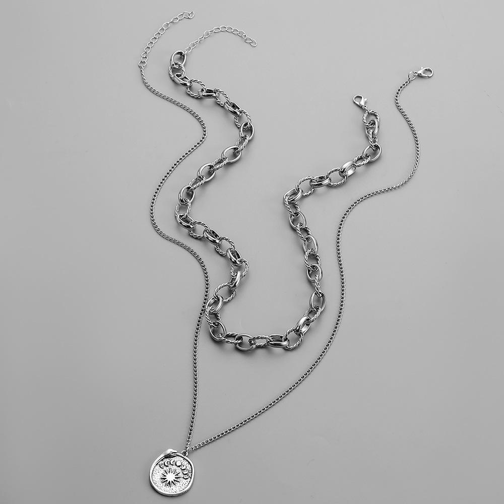 Men's personalized fashion simple double-layer niche design high-end sun moon eclipse snake coin pendant necklace