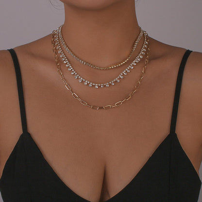 N1136 TikTok Alloy Claw Chain Street Shoot Trendy Necklace Light Luxury Geometric Multilayer Necklace