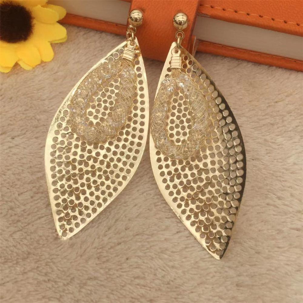 Hollow-out leaf earrings Imitation zircon water drop earrings women's earrings earrings popular accessories