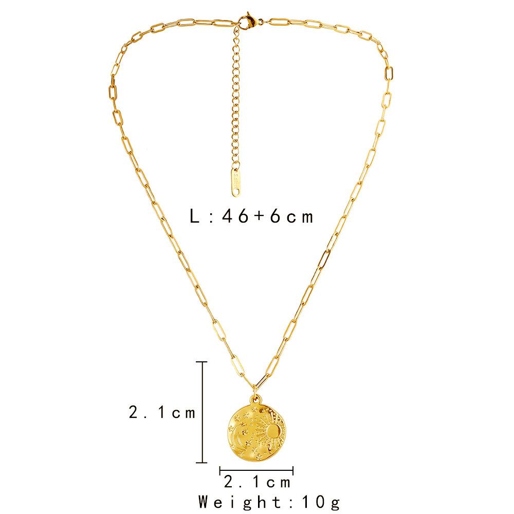 Original design light luxury niche ladies stainless steel golden coin moon star necklace collarbone chain necklace