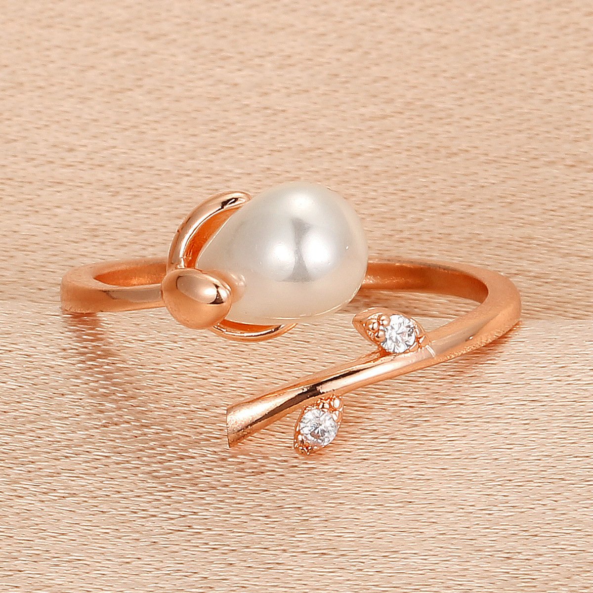 ins pearl flower ring Mori simple opening branch index finger ring niche design ring