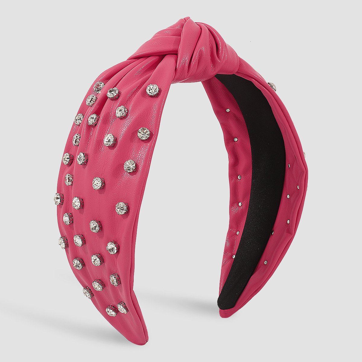 F5116 Exaggerated Heavy Industry Leather Rhinestone Headband Creative Personality Pure Color Knotted Fashion Light Luxury Headband