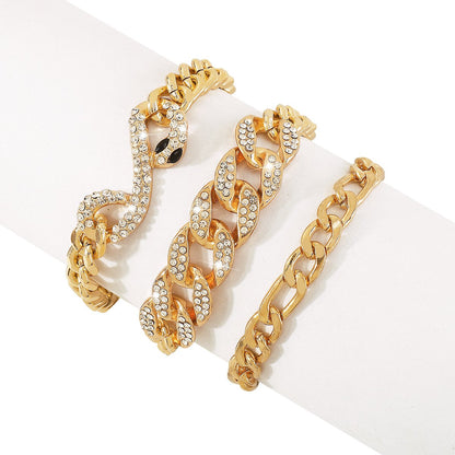 B1921 Jewelry Cuban Chain Exaggerated Hip Hop Punk Jewelry Creative Snake Rhinestone Retro Bracelet