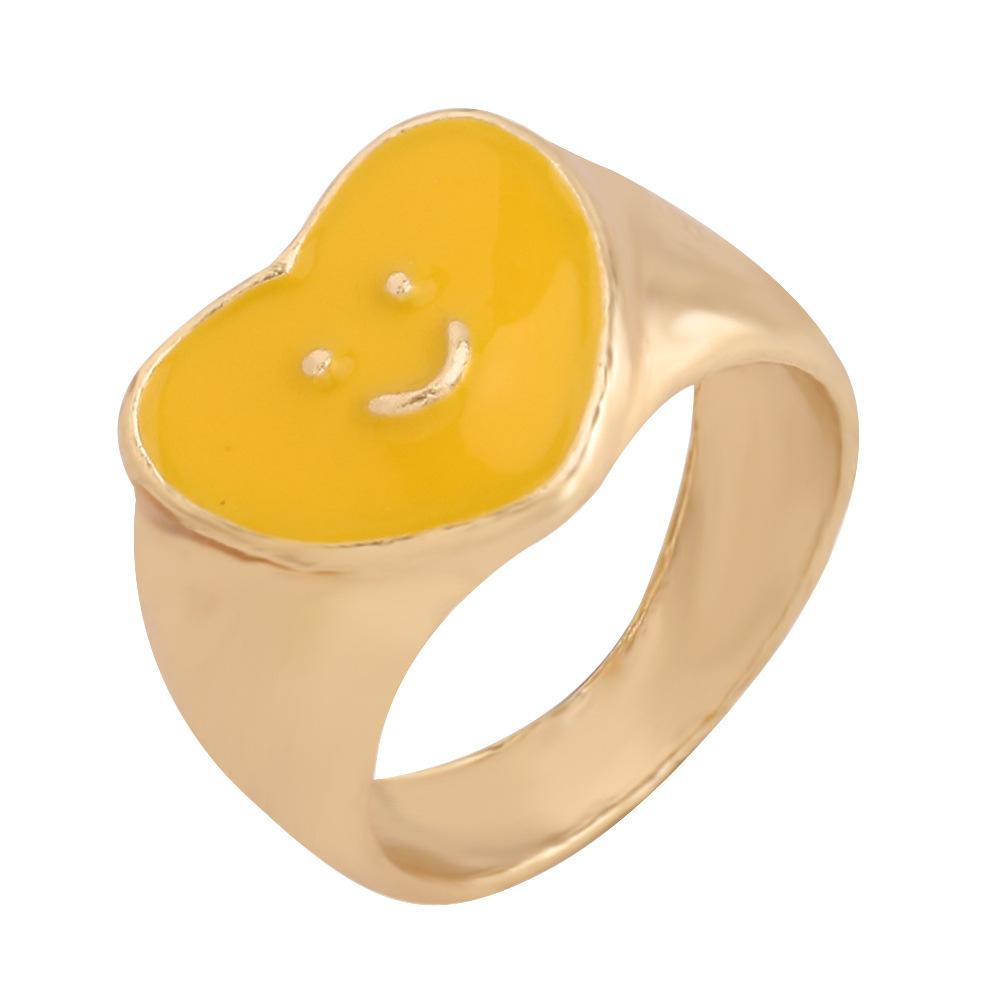 R56 Retro Internet Celebrity Ring Alloy Drip Oil Geometric Fashion Love Flower Ring Jewelry