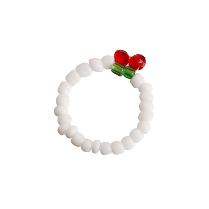 Jewelry Color Small Rice Beads Red Cherry Elastic Rope Ring Female Design Sense Niche Simple Hand Jewelry