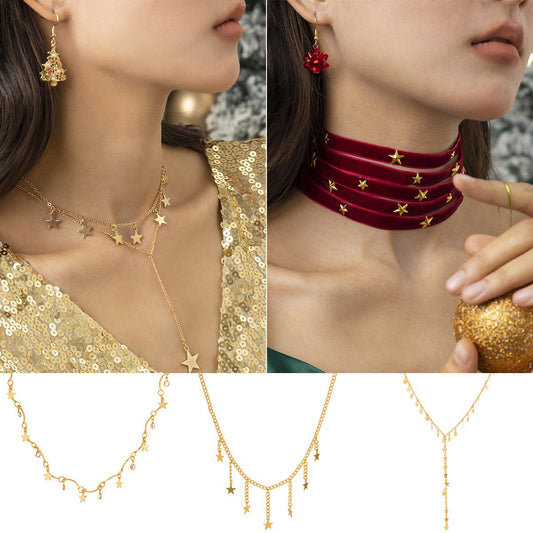 Jewelry Simple Thin Chain Metal Necklace Creative Star Tassel Pendant Christmas Necklace Female