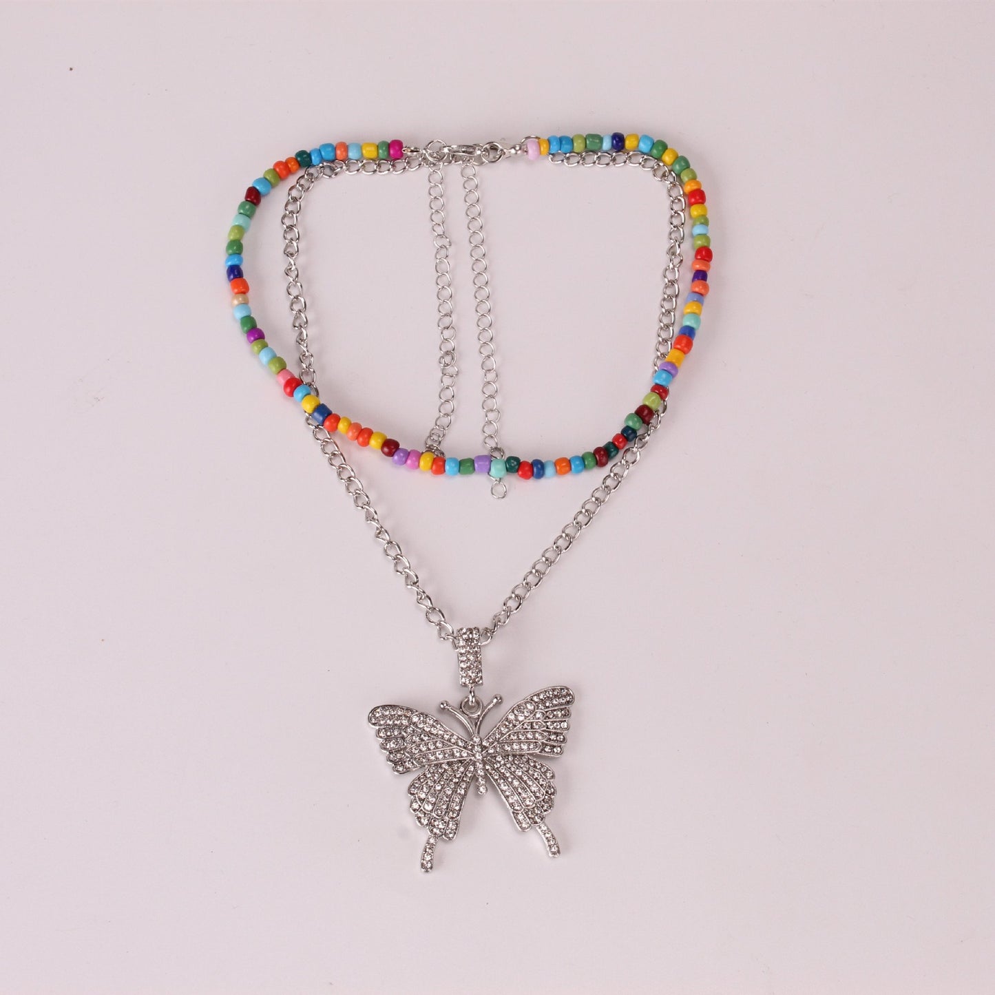Fashion Jewelry Simple Rice Bead Set Necklace Autumn Alloy Diamond Big Butterfly Necklace
