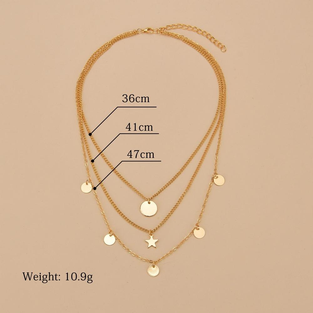 Fashion Iron Star Necklace Multilayer Round Pendant Necklace Accessories