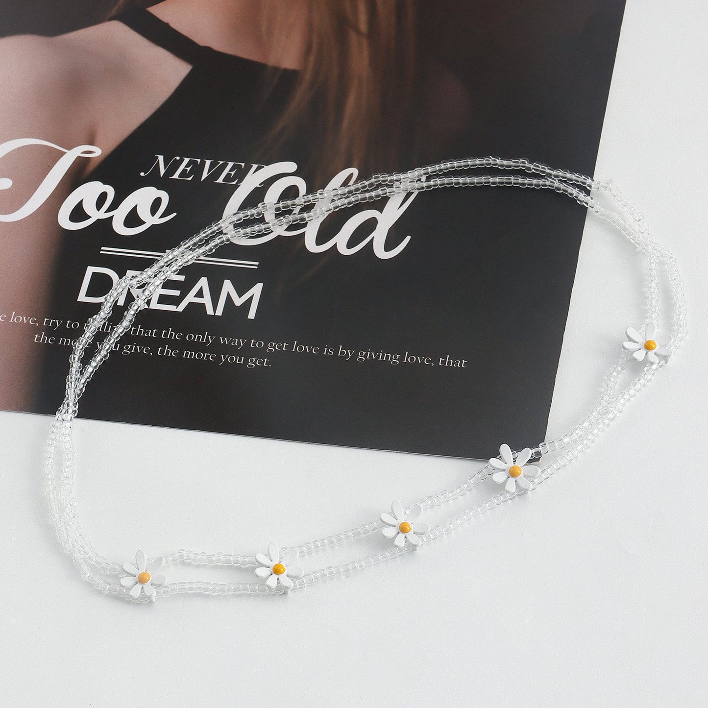Jewelry ins transparent rice beads daisy sun flower small fresh leg chain accessories female beach leg ring
