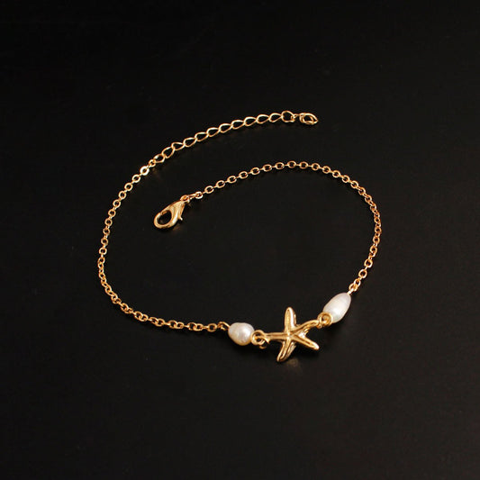 Simple beach anklets handmade tassel five-pointed star anklet starfish real pearl accessories