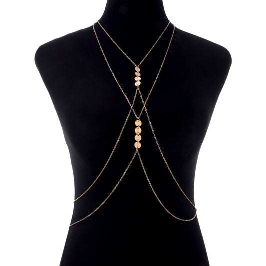 Jewelry Simple Round Sequin Pendant Body Chain Trendy Women's Night Sexy Alloy Chain Chest Chain