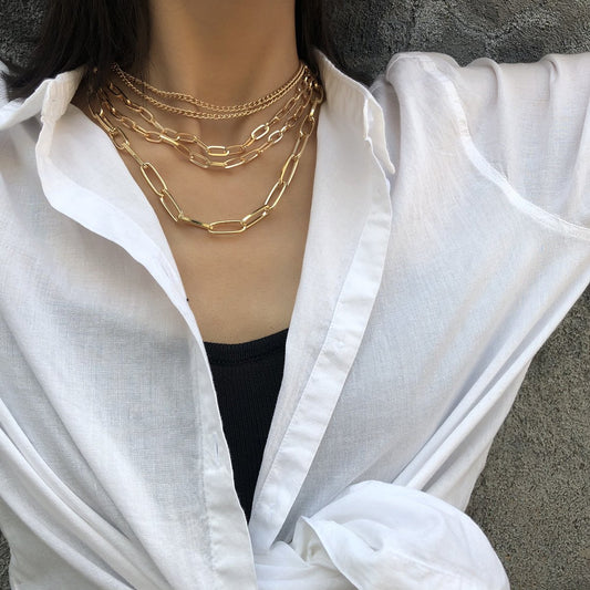 Jewelry hip-hop punk trend cross chain necklace simple multi-layer chain combination necklace female