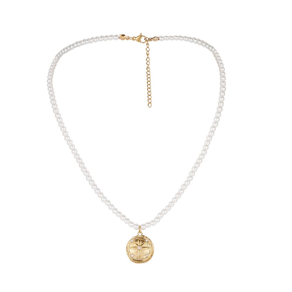 Simple Stainless Steel Gold Pearl Coin Choker Necklace Women Necklace Jewelry