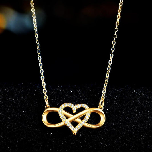 Fashion Women Gold Heart Shape Lucky 8 Diamond Love Love Pendant Necklace Jewelry