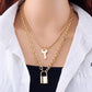Necklace Jewelry Personality Double Bead Chain Lock with Key Necklace Female Alloy Chain Punk Hip-Hop Necklace