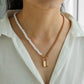 INS Jewelry Personality Metal Lock Pendant Simple Versatile Pearl Necklace Fashion Street Shot Necklace