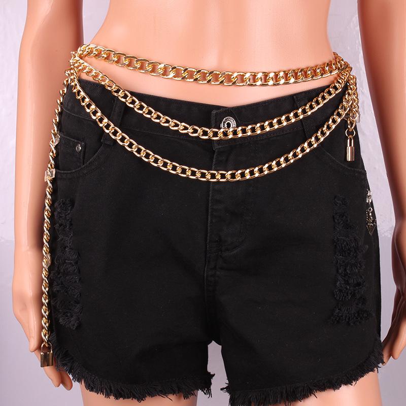 Double Padlock Fashion Three Layer Chain Pants Chain Metal Waist Chain Decoration Punk Rock Pants Chain Hip-hop Performance Accessories