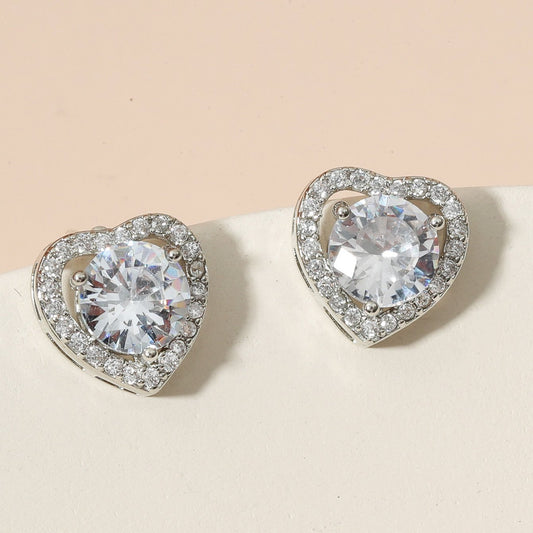 Internet celebrity with the same zircon heart earrings necklace simple cold peach heart earrings fashion trend jewelry