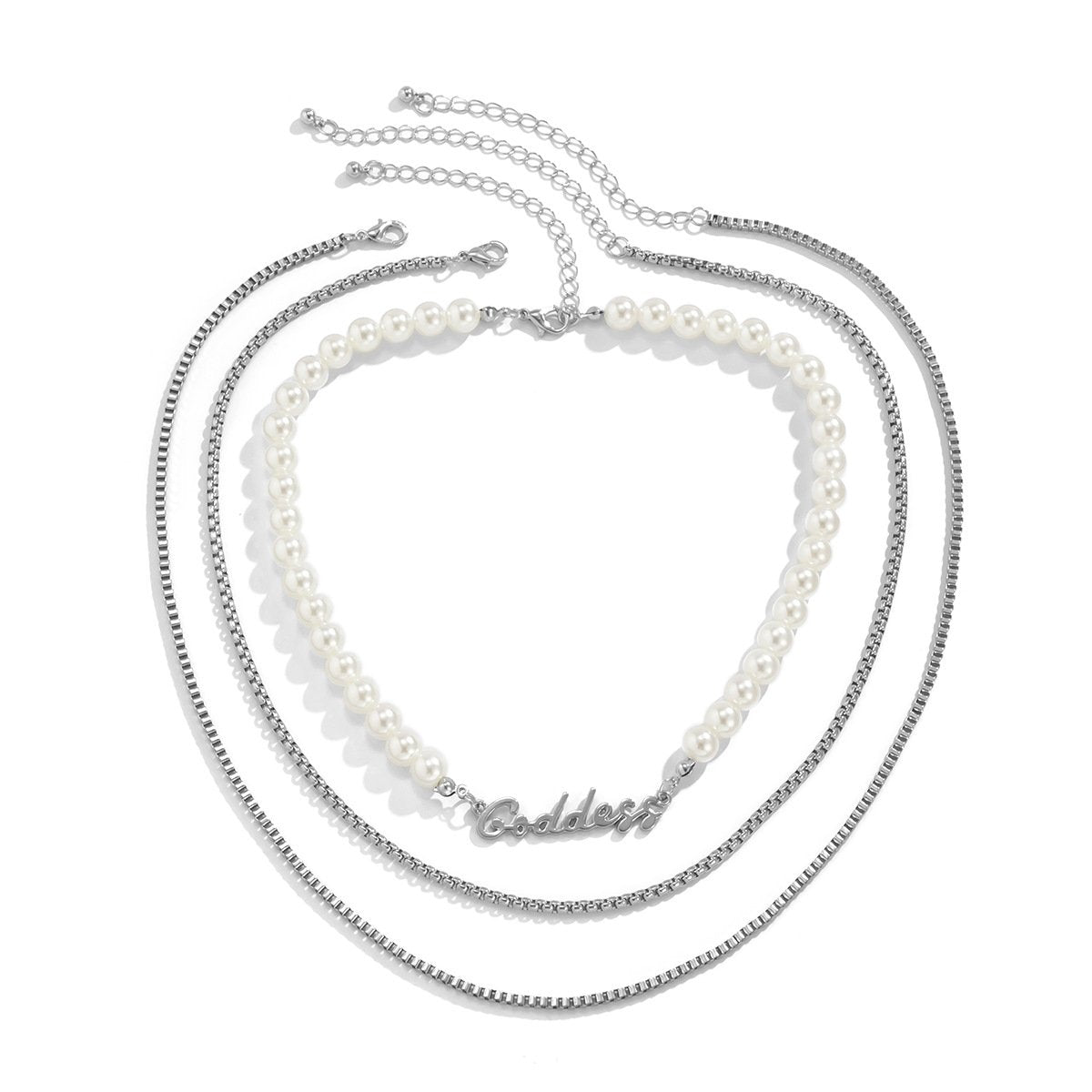 Jewelry Fashion Pearl Chain Men's Necklace Trendy Hip Hop Personality Metal Letter Necklace Set