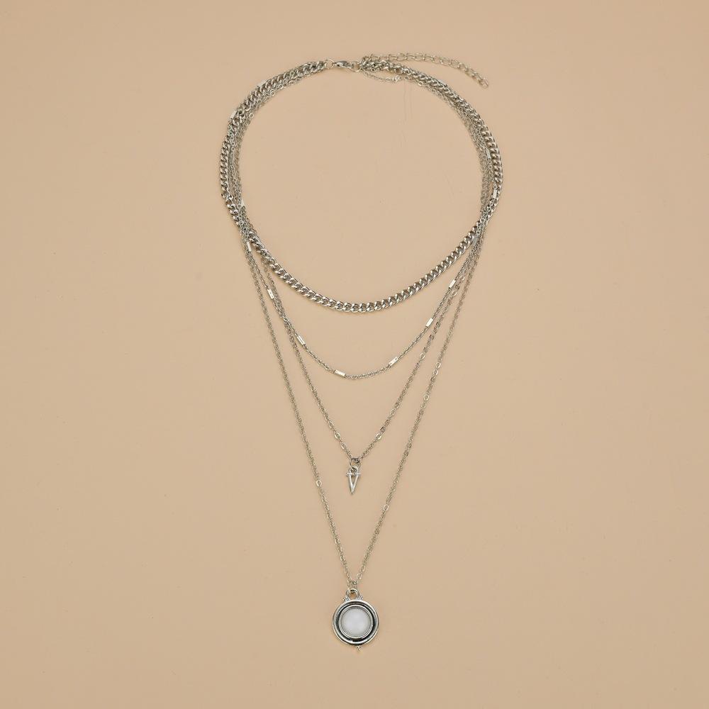 Vintage Ethnic Resin Round Pendant Necklace Fashion Four Layer Chain Choker Clavicle Chain Accessories