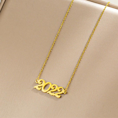 Personalized Fashion Year Necklace Stainless Steel Hollow Number Necklace