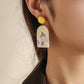 Ins fresh oil painting lattice earrings acrylic plate creative graffiti hand grasping flower earrings jewelry