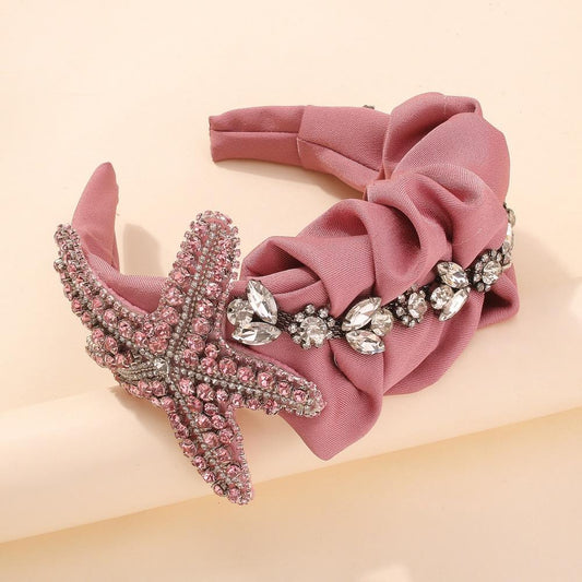 F3182 Exaggerated personality starfish headband fabric retro light luxury hair accessories palace diamond dinner headband