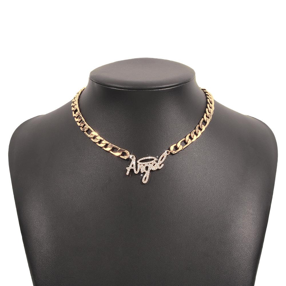 N977 Exaggerated Thick Chain Necklace Simple Personality Street Shot Single Layer Necklace Full Diamond Retro Temperament Necklace