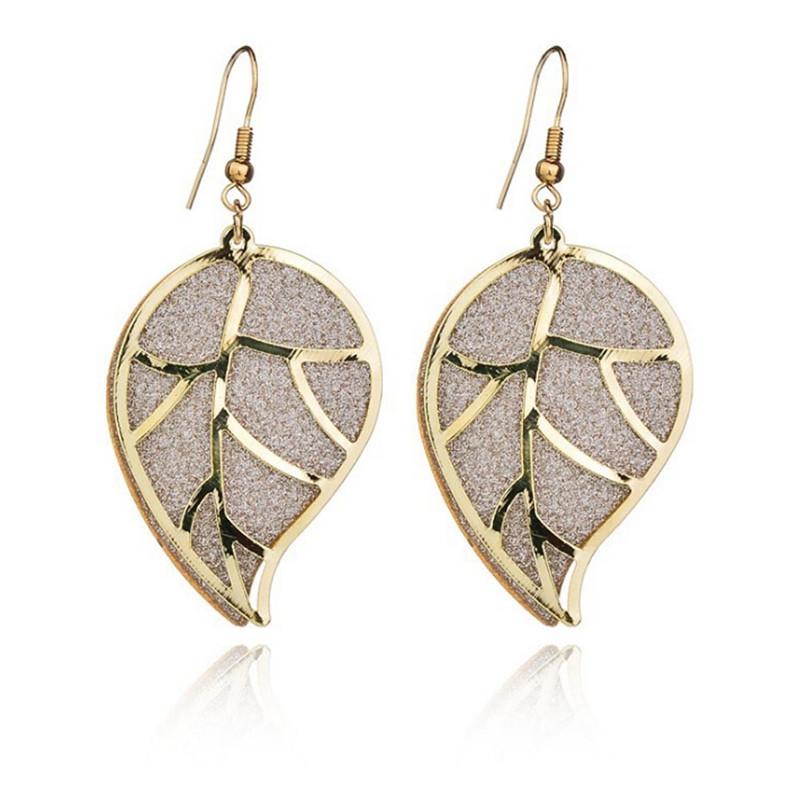Fashion Versatile Leaf Swing Earrings Indian Grid Hollow Frosted Earrings Jewelry