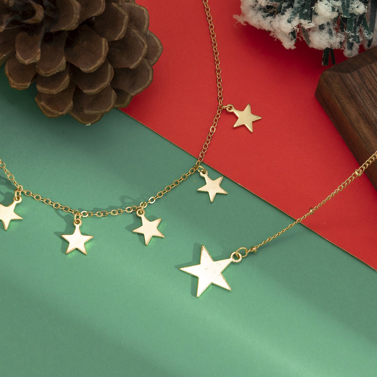 Jewelry Simple Thin Chain Metal Necklace Creative Star Tassel Pendant Christmas Necklace Female