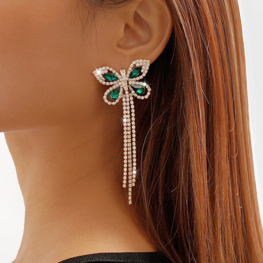 E9958 Light Luxury Claw Chain Earrings Full Diamond Butterfly Tassel Earrings Temperament Versatile Lady Design Earrings
