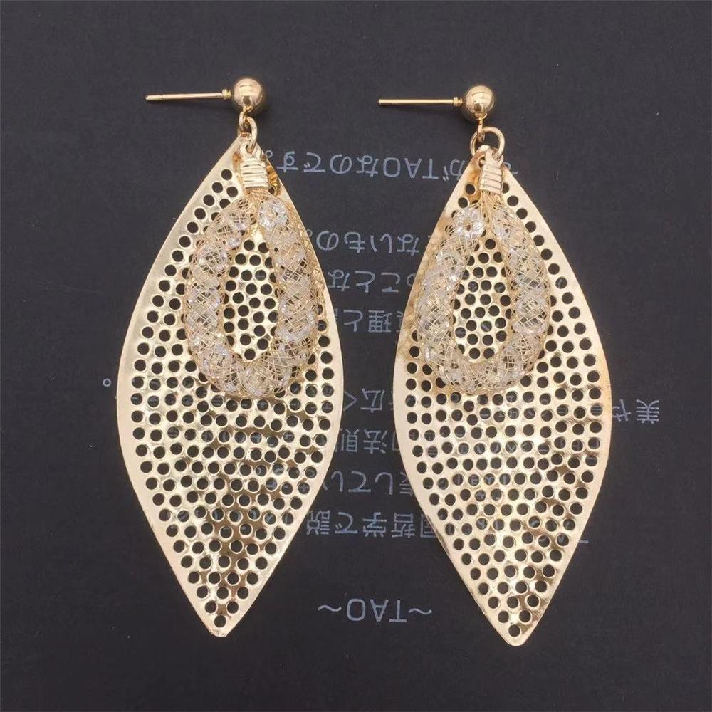 Hollow-out leaf earrings Imitation zircon water drop earrings women's earrings earrings popular accessories