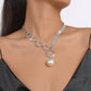 N1597 Light luxury niche fashion collarbone necklace imitation pearl circle claw chain full of diamond personality necklace