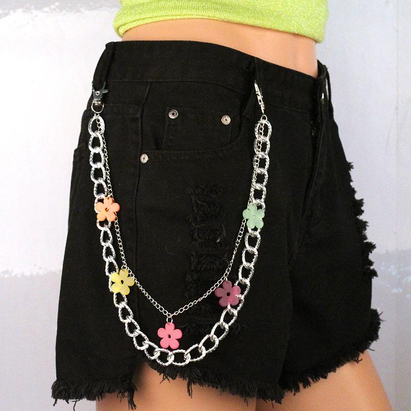 Jewelry acrylic pendant double chain hip hop jeans chain trend men and women body chain