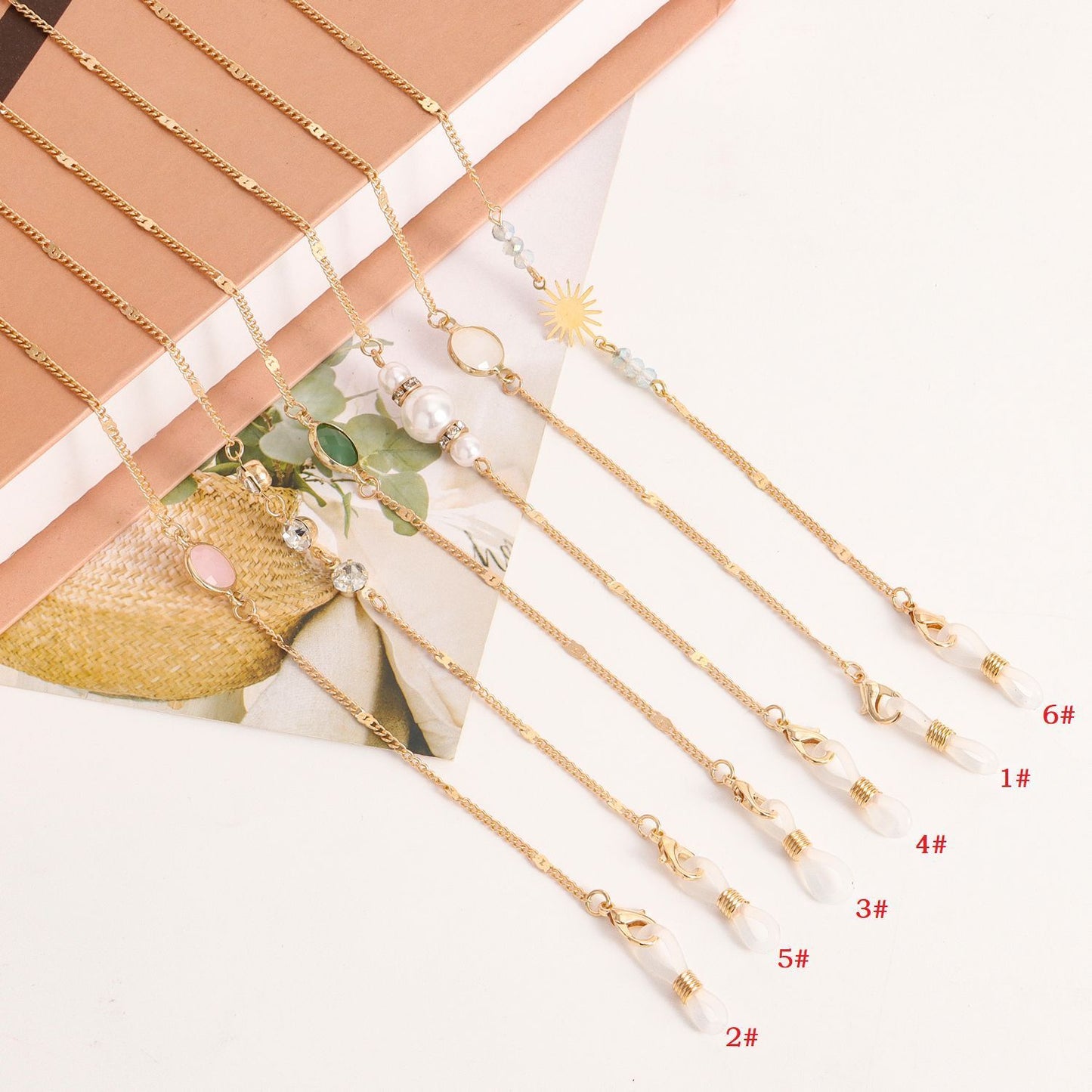 Mask hanging chain glasses chain imitation pearl mask chain color zircon metal glasses chain