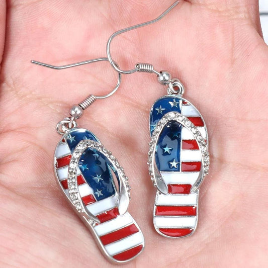 American Flag Diamond Small Slipper Earrings Women's Fashion Personality Drip Oil Alloy Small Earrings